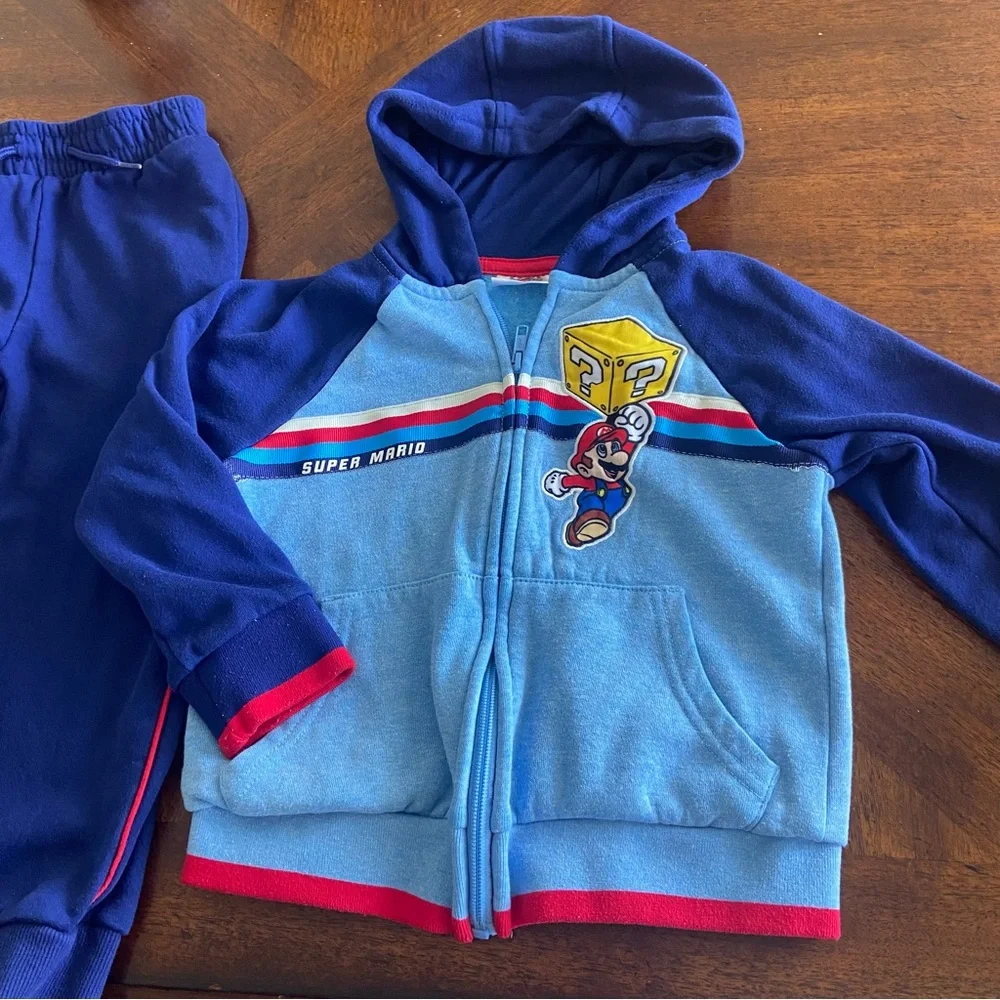 3/$25 Nintendo Super Mario Retro Vintage Kids Blue Jogger Set XS‎ 4/5